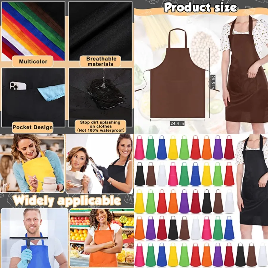 36 Pack Bib Aprons Bulk for Women with Pockets, Cotton Kitchen Aprons, 12 Colors
