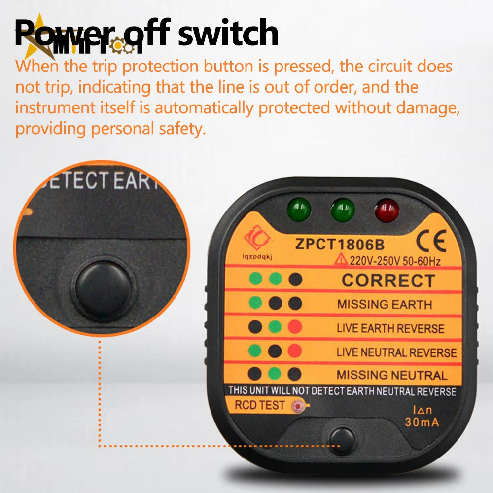 EU UK US Outlet Socket Tester Detector Circuit Polarity Voltage Plug Breaker Ground Zero Line Switch for Electtrical Tools