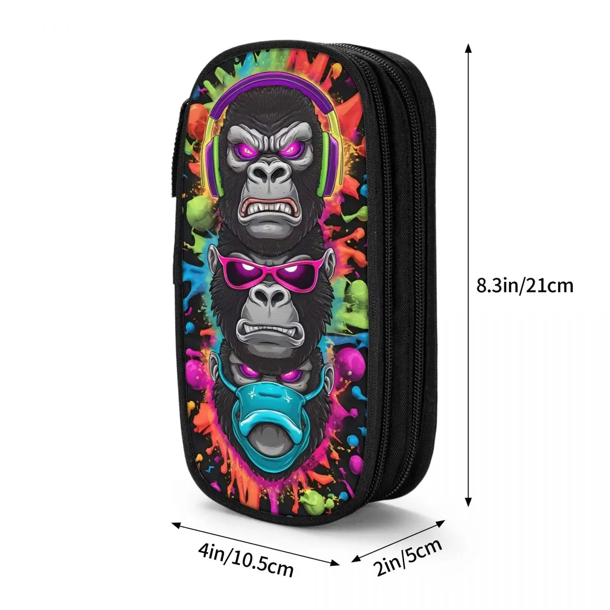 مقلمة فن غوريلا صندوق رصاص بطبقة مزدوجة للأولاد والبنات كاواي كلية العودة إلى المدرسة مقلمة لوازم