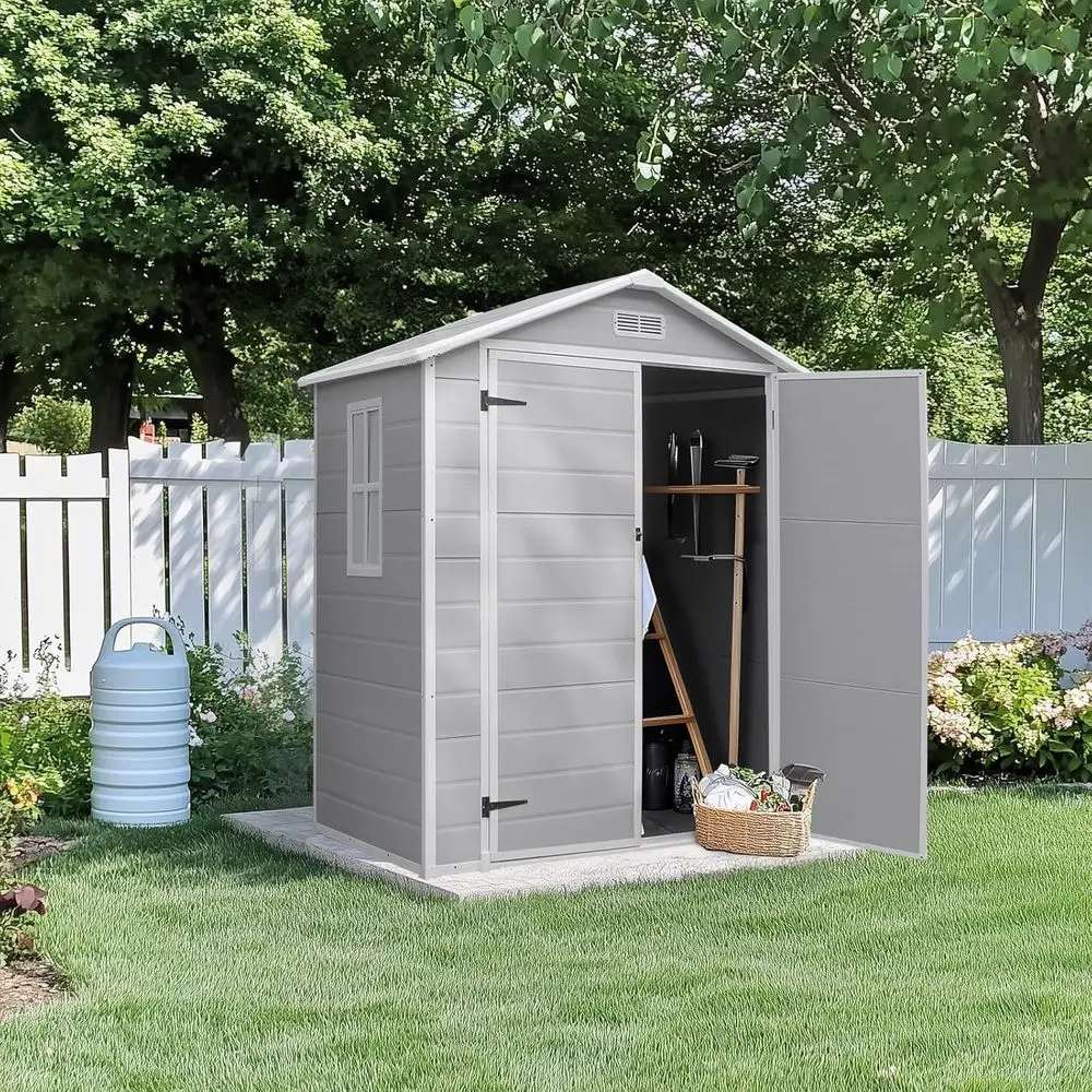 

Пластиковый навес 6x4,5 футов для улицы — устойчивый к атмосферным воздействиям, запираемый для хранения инструментов для патио и садовых инструментов светло-серого цвета