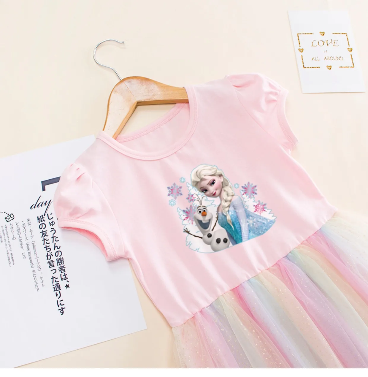 Girls Casual Dresses Frozen Elsa Summer Dress Rainbow Princess Anna Cotton Short Sleeve Dress for Children Disney