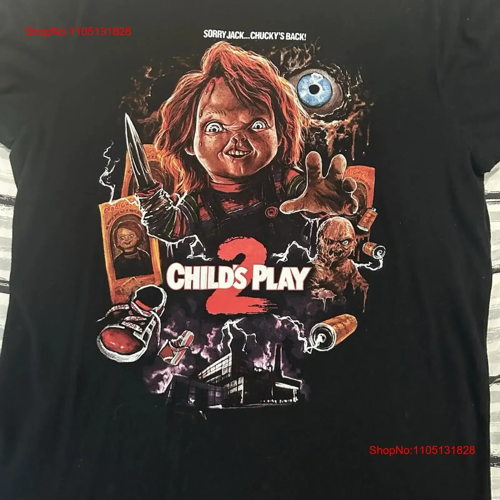 تشاكي تي شيرت L الطفل اللعب 2 مزراب القمامة الخرق الخرق تجويف الألوان خمر غسلها مريحة الشارع الشهير عادية للجنسين