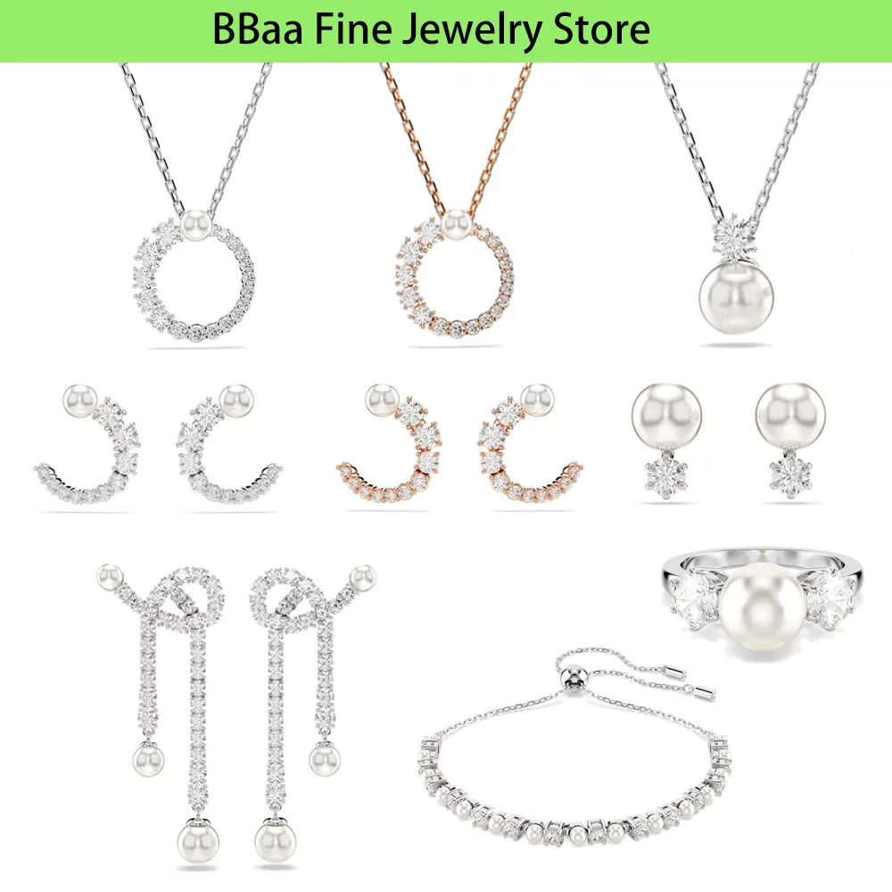 

2024 год, рождественский подарок, высококачественное искусственное жемчужное ожерелье, серьги, браслет, кольцо, серия, Очаровательная подвеска с кристаллами