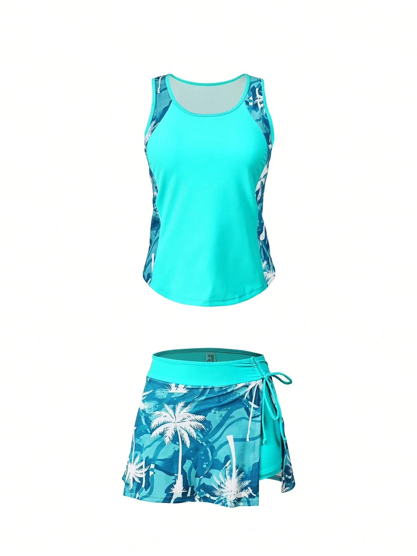 

Women's Tropical Print 2 Piece Beach Swim Set With Skirt Cover Up