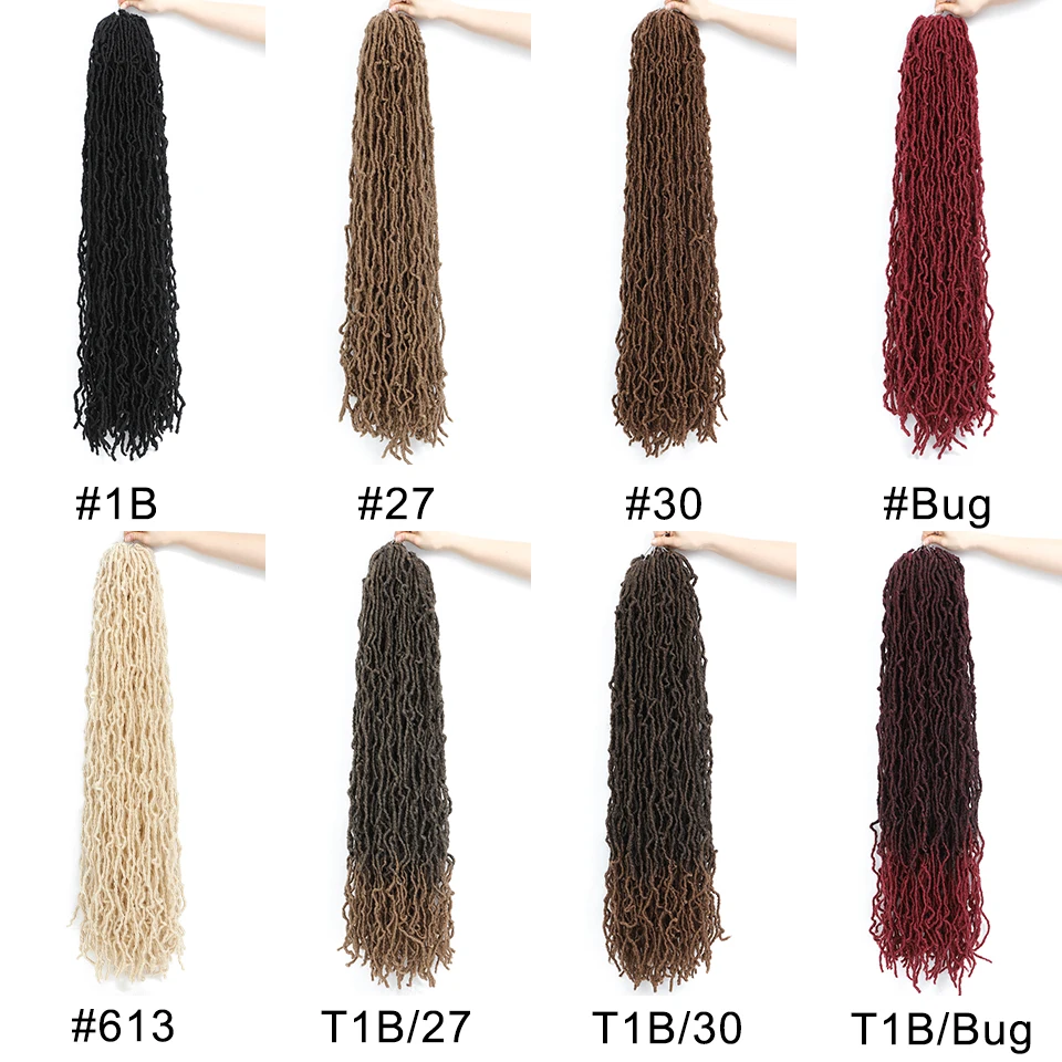 Pré-Looped Soft Goddess Faux Locks para mulheres, Crochet trança extensões de cabelo, encaracolado Dreadlocks, 18 ", 24", 36"