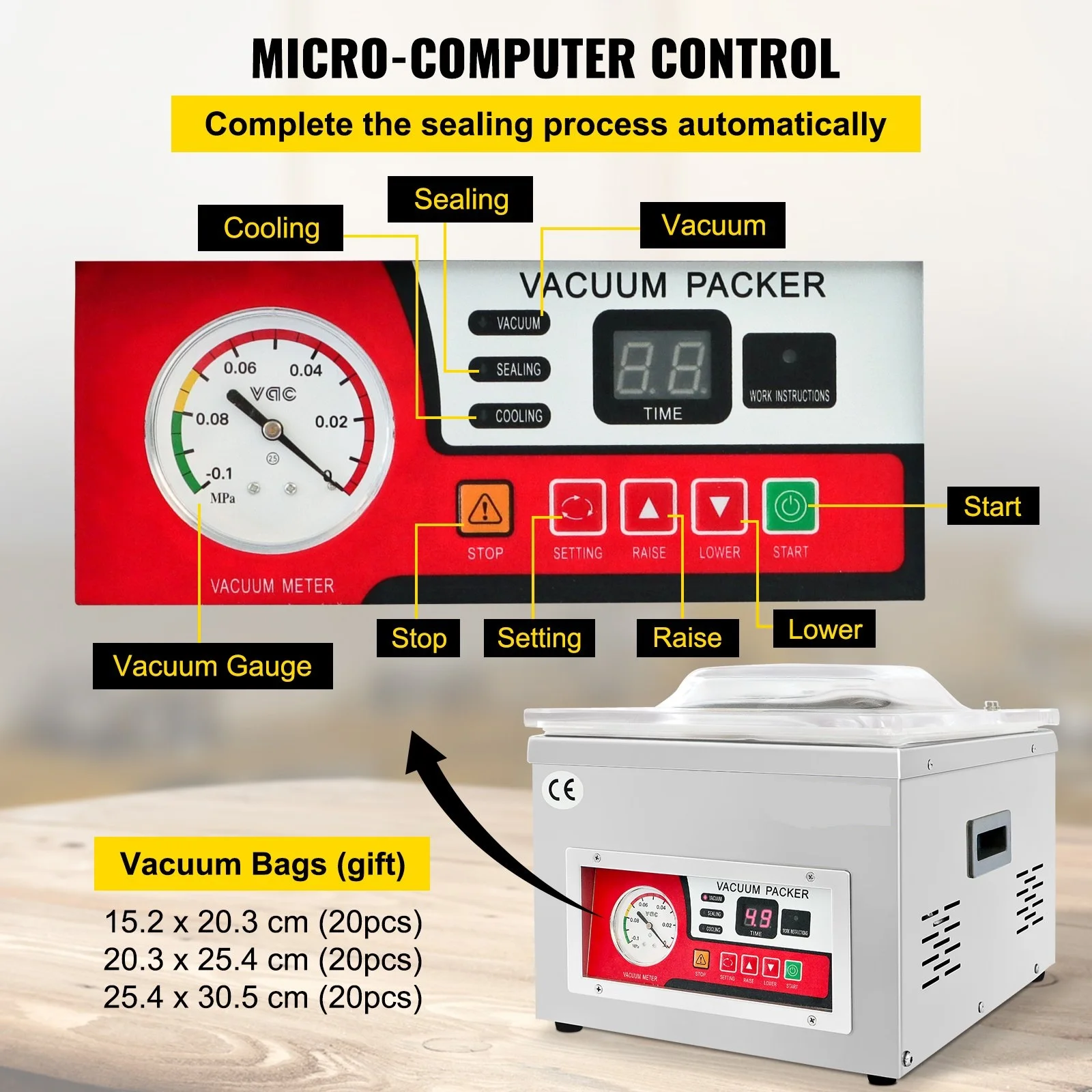 Chamber Vacuum Sealer DZ-260A 6.5 m³/h Pump Rate, Excellent Sealing Effect with Automatic Control Kitchen Packaging Machine