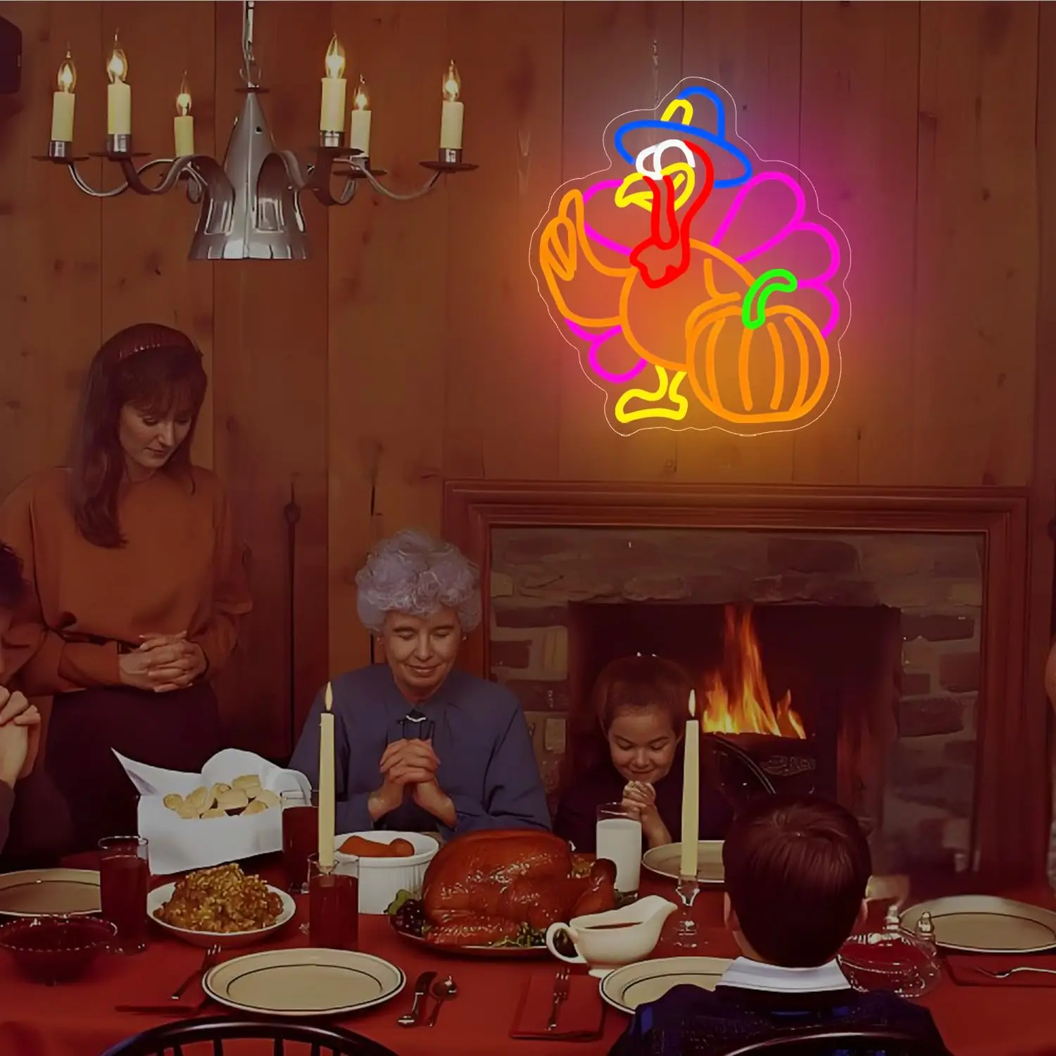 Pumpkin Turkey LED Neon Sign for Wall Decor Thanksgiving Glowing USB Powered Dimmable for Fall Harvest Home Decor Party Gift