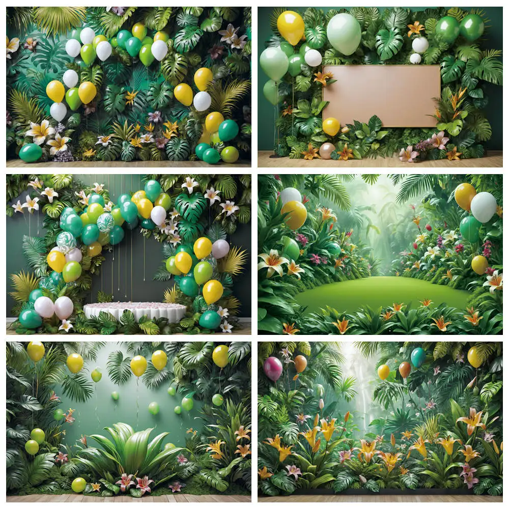 

MOON.QG Photography Backdrop Tropical Green Leaves Wall Rainforest Scenery Custom Birthday Party Decoration Photo Background