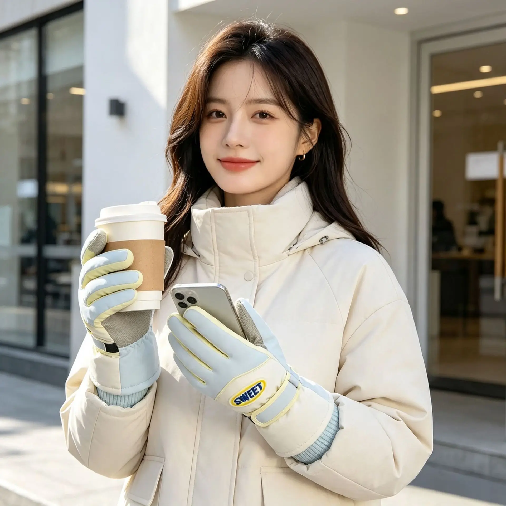 Ski Gloves for Women, Winter Touch Screen with Thick Velvet for Cold Protection, Outdoor Waterproof and Warm Riding Gloves
