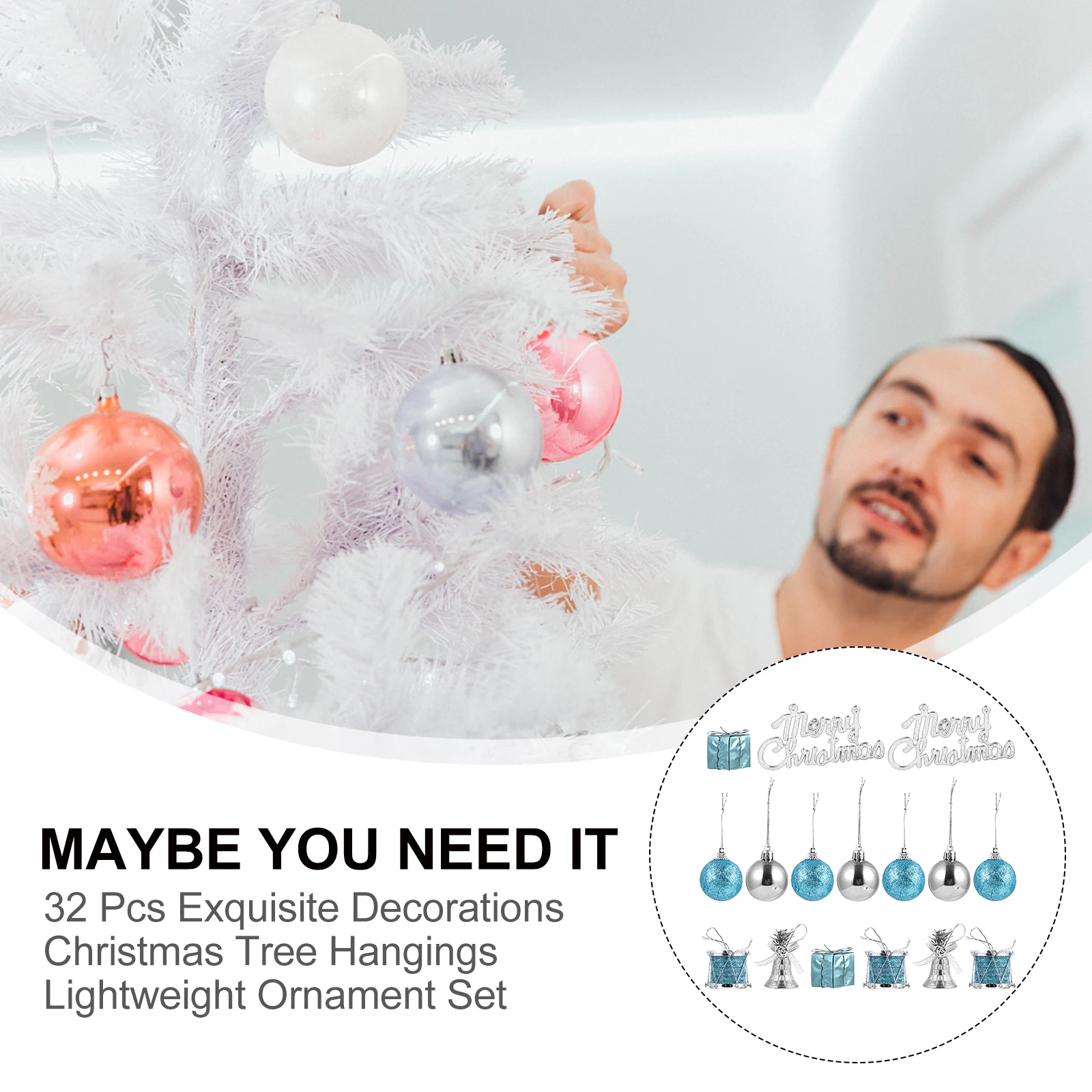 

32Pcs Christmas Tree Ornament Set Exquisite Waterproof Lightweight Decorations Small Mini Jingle Bells Hanging Decorations