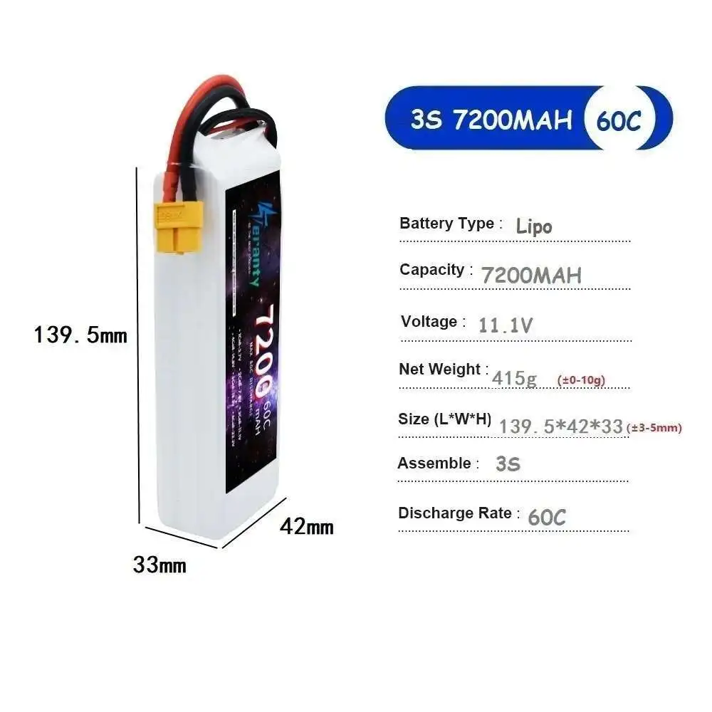 TERANTY 7200MAH 7.4V 11.1V 14.8V 22.2V Batteria Per UAV RC Elicottero FPV Auto Barca Aereo 2S 3S 4S 6S 60C Lipo Batteria