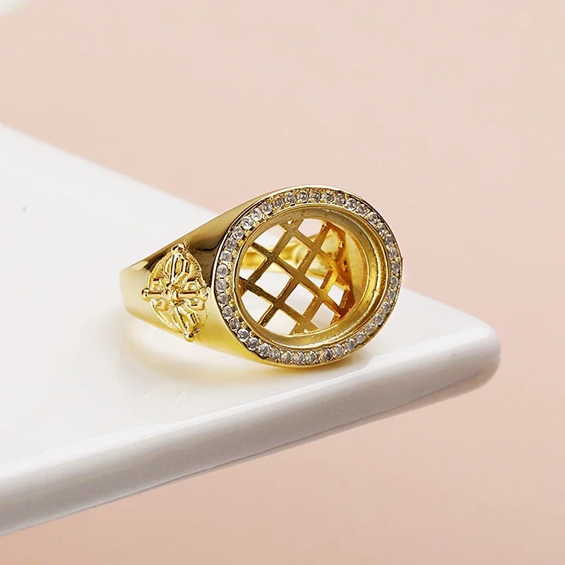 

Мужское кольцо из стерлингового серебра 925 пробы, 12x15 мм, овальное кольцо с кабошоном и полукреплением, обручальное кольцо с покрытием из желтого, белого розового золота, регулируемый хвостовик