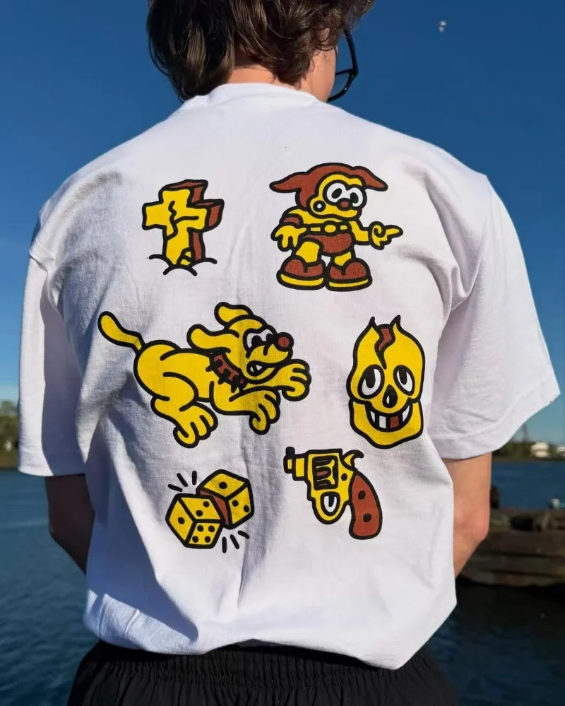 

Мужская футболка с короткими рукавами в стиле панк в американском стиле Y2K, новая футболка с принтом в стиле хип-хоп и повседневная свободная рубашка в стиле готический Харадзюку