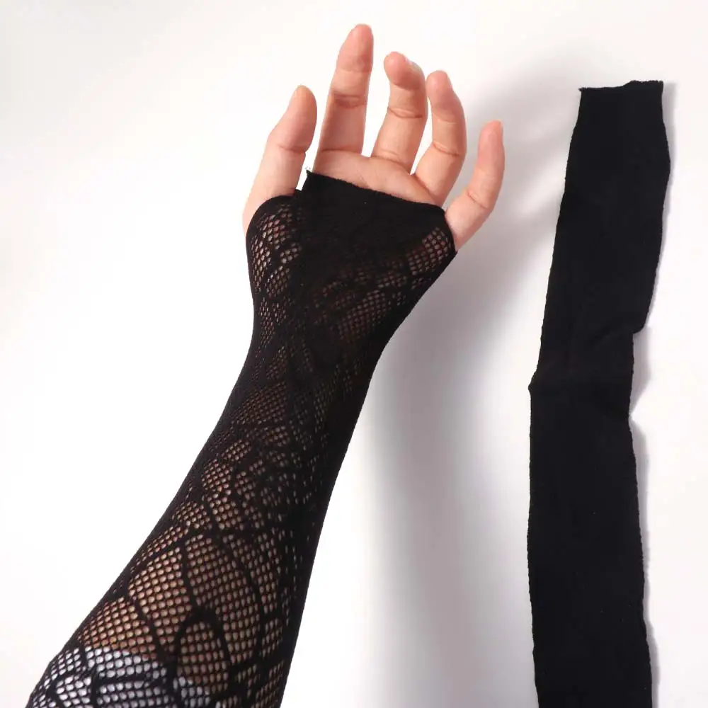 قفازات فاسق قفازات شبكة العنكبوت السوداء طويلة الأكمام بسط نصف اصبع قفازات رقيقة شبكة صيد السمك قفازات في الهواء الطلق