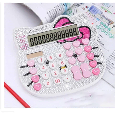 Original Hello Kitty Diamond Calculator Cartoon Korean Pink Diamond Heart-Shaped Button Kitty Crystal Diamond Ktcat Computer