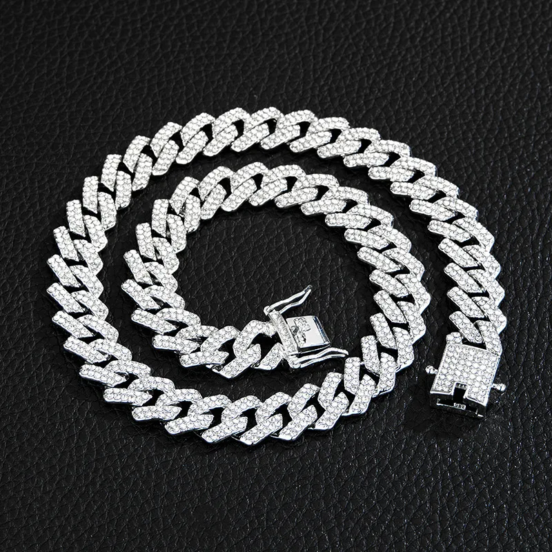 14MM Cuban Link Chain 2Row Iced Out Prong Rapper Bling Necklaces Bracelet For Men Women HIP HOP Jewelry