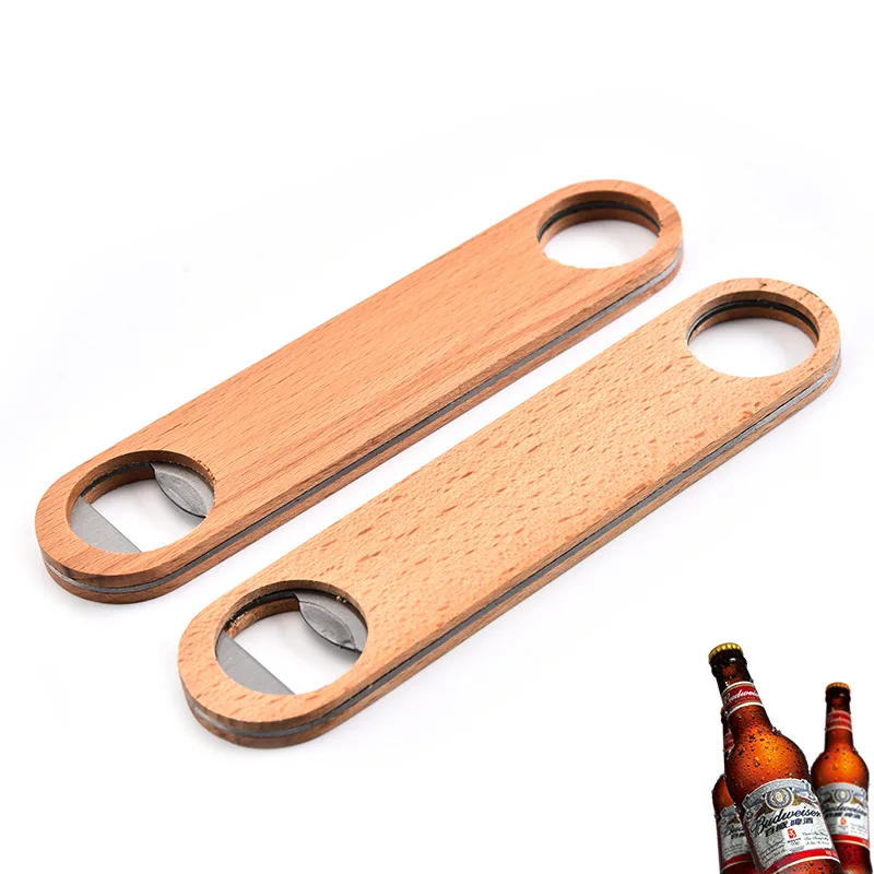 200pcs/lot DIY Wooden Stainless steel Large Flat Beer Bottle Opener Flat Bottle Opener Tool Bar Beer Wine Openers Custom logo