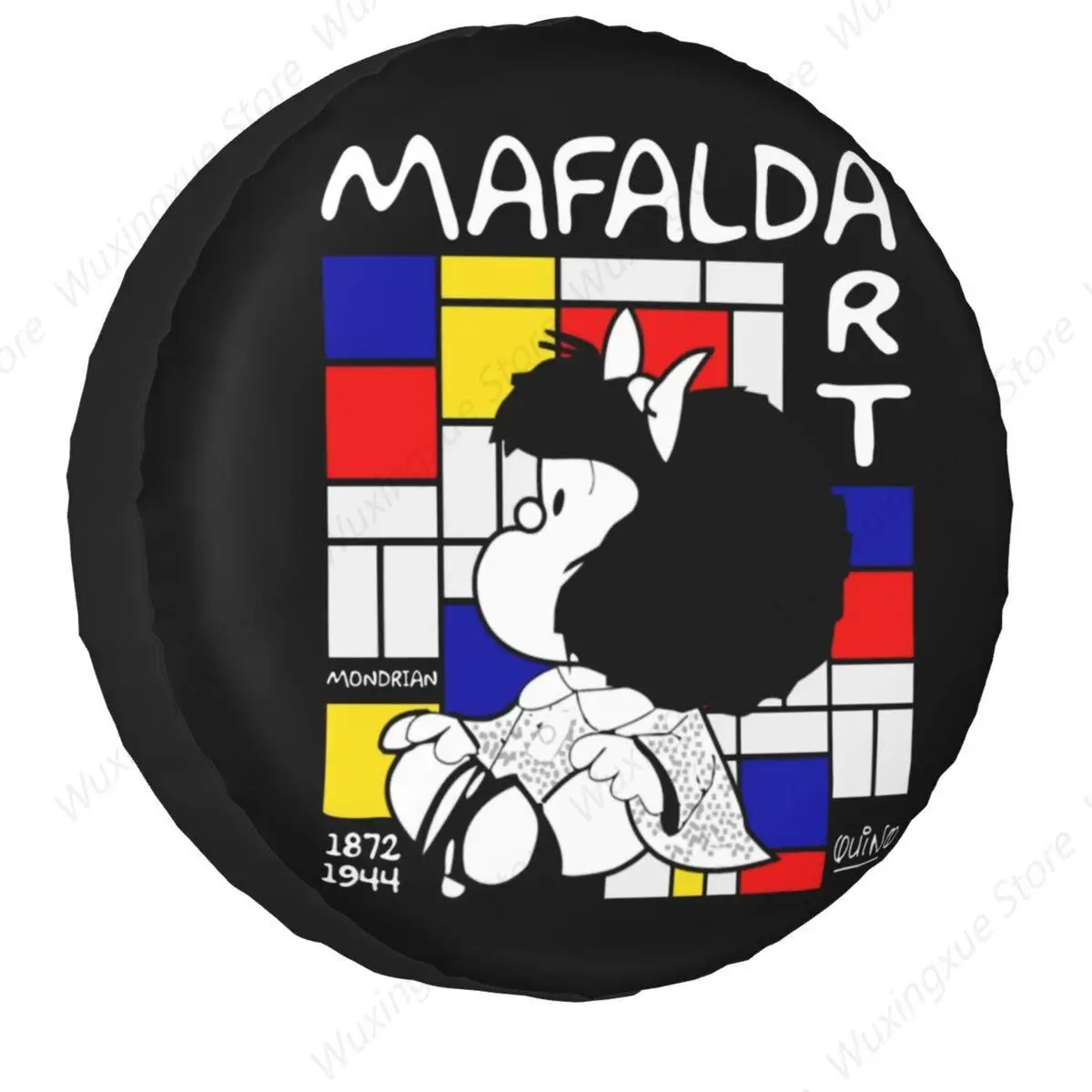 

Custom Mafalda Enjoy The Art Of Mondrian Spare Tire Cover for Mitsubishi Pajero Car Wheel Protectors 14" 15" 16" 17" Inch