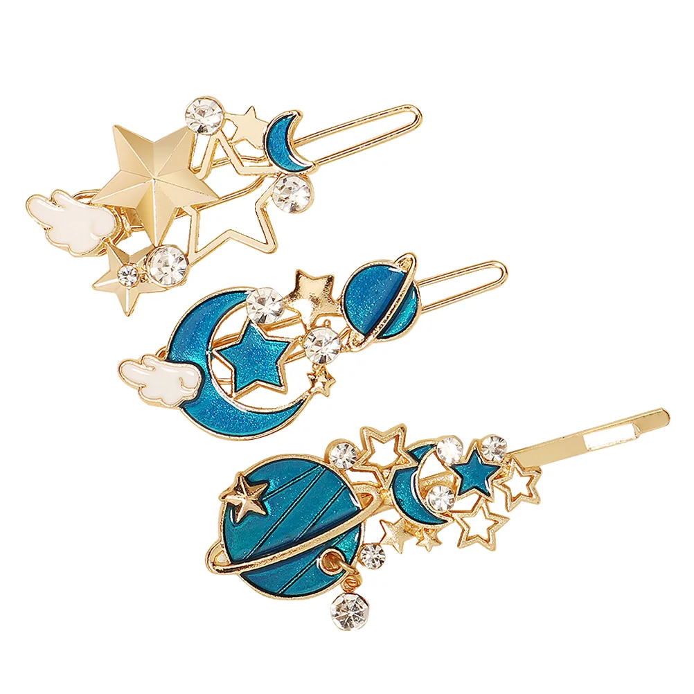 

3 Pcs Hairpins Moon And Star Hair Charms Side Girl Claw for Women Alloy Women's