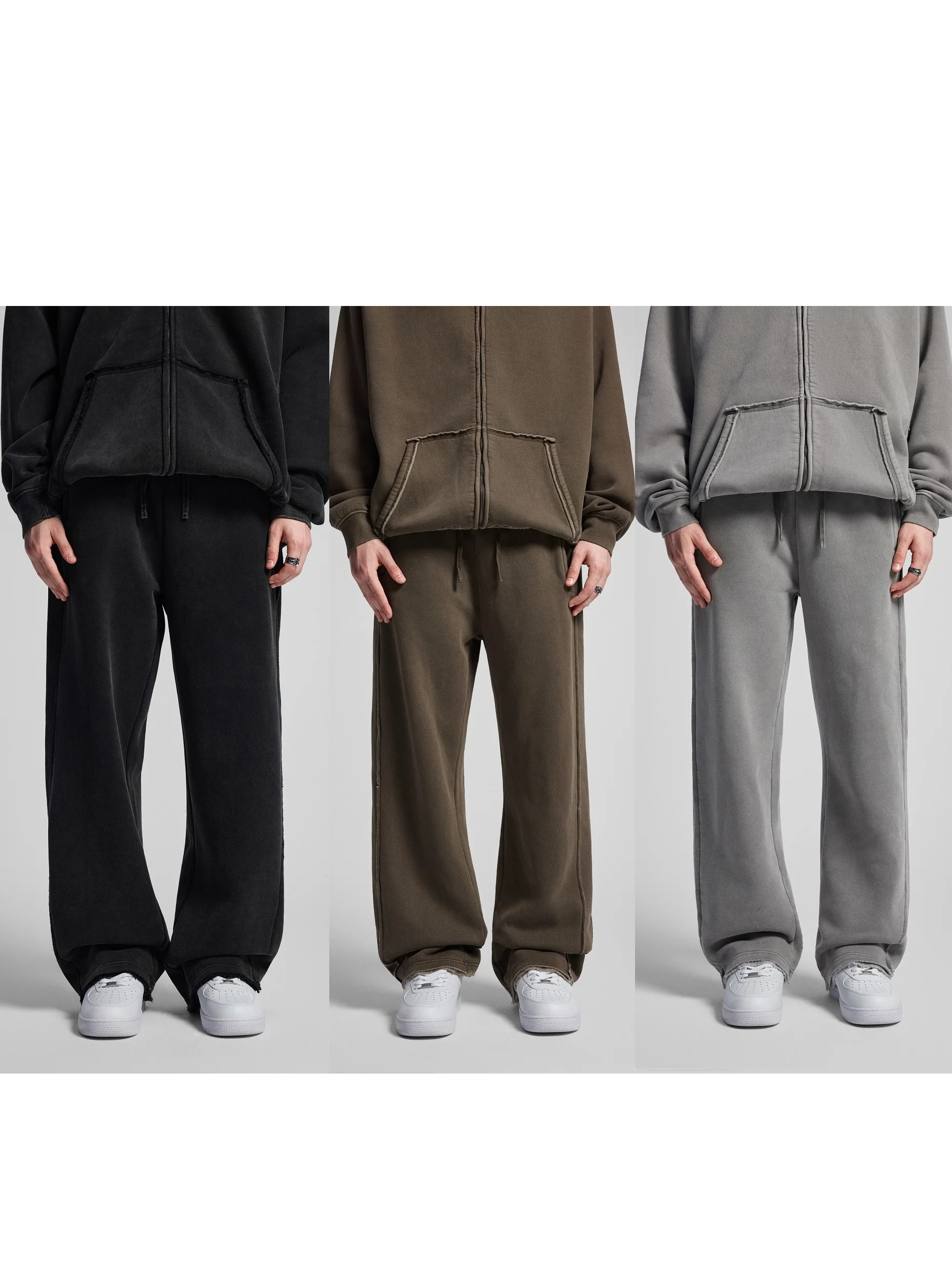 

Heavyweight Straight Leg Sweatpants Men's Distred Fce Casual Pants Loose Hem Spor Autumn Winter Faion Trend