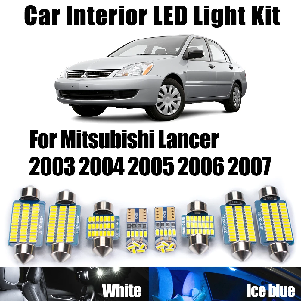 9Pcs Canbus LED Interior Map Trunk Dome License Plate Light Kit For Mitsubishi Lancer 2003 2004 2005 2006 2007 Car Accessories