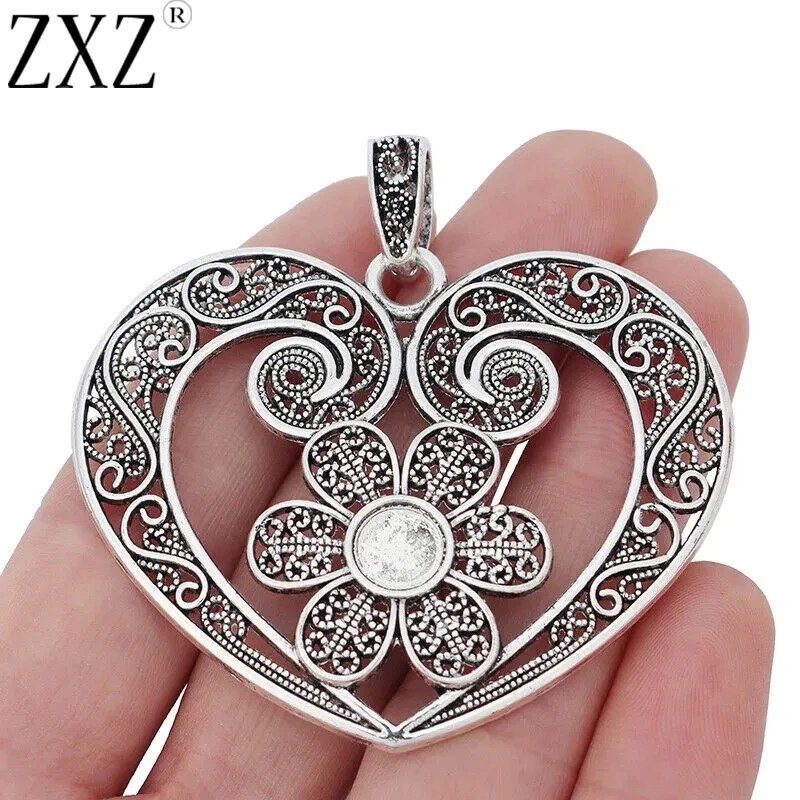 2pcs Antique Silver Bohemian Mix Large Hammered Heart Charms Pendants for DIY Necklace Jewelry Making Findings