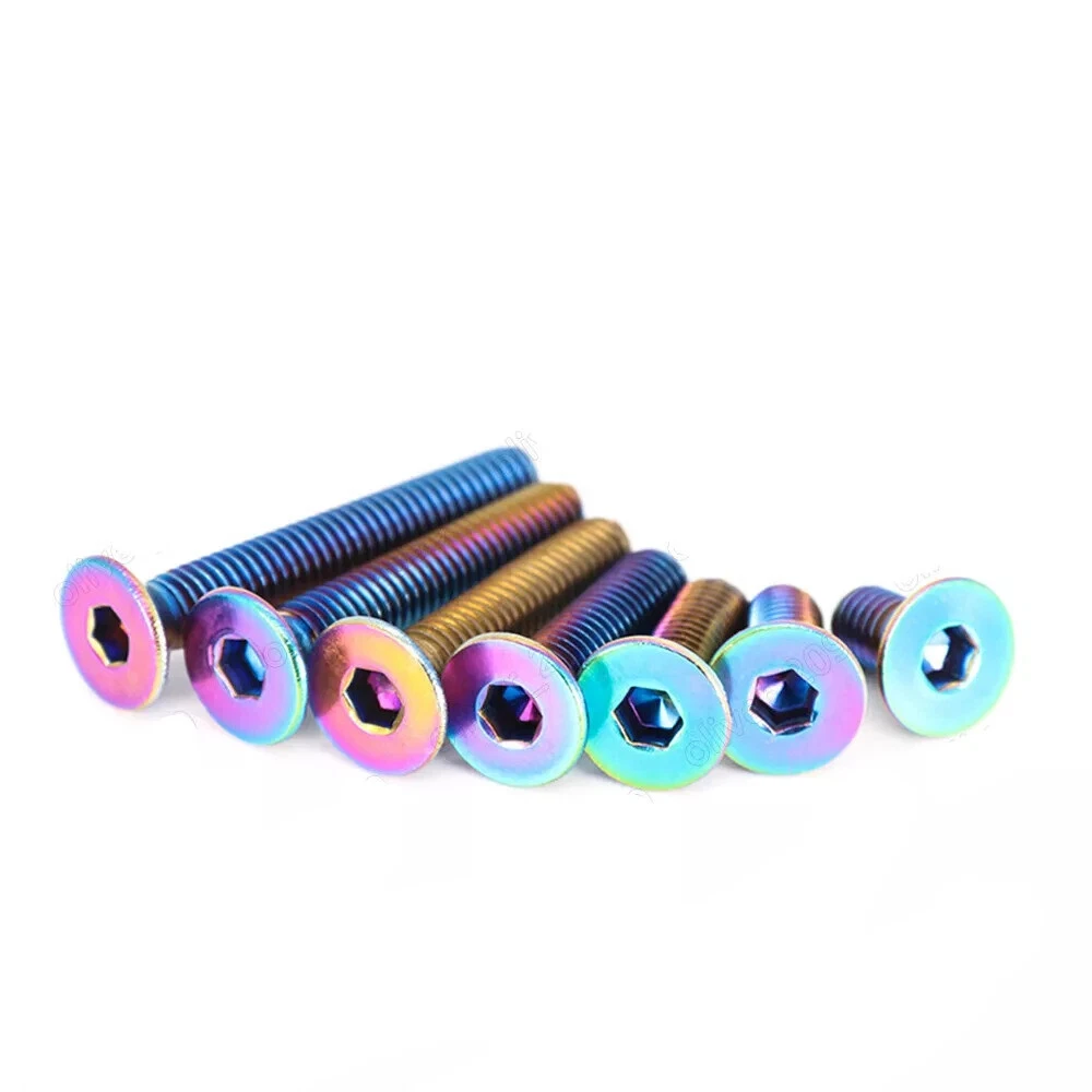 M4 M5 M6 M8 Rainbow Colourful Hex Socket Flat Countersunk Head Screw 304 Stainless Steel Electroplating Motorcycle Customisation
