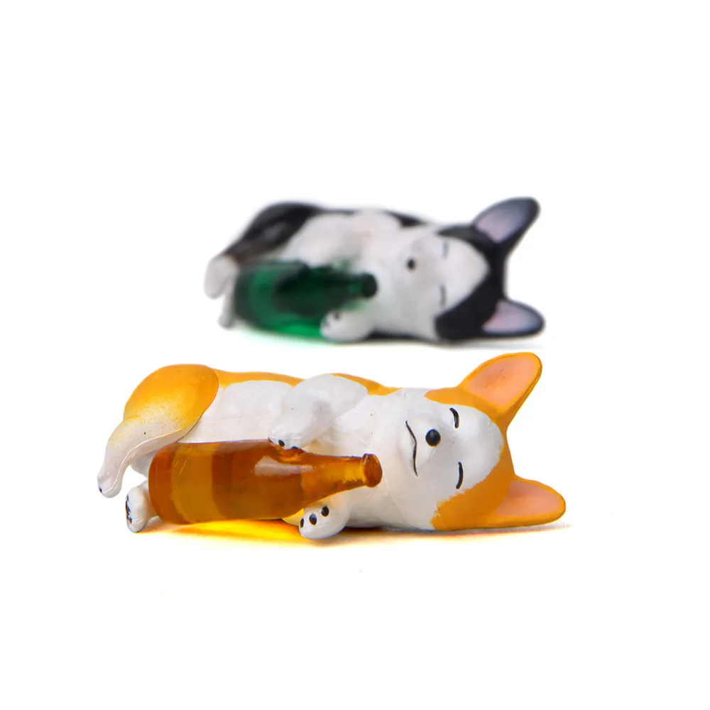 

Miniature Figurines Model Drunkenness Small Animal Welsh Corgi Pembroke Dog Resin Figures Pet for Kids Home Decor Accessories