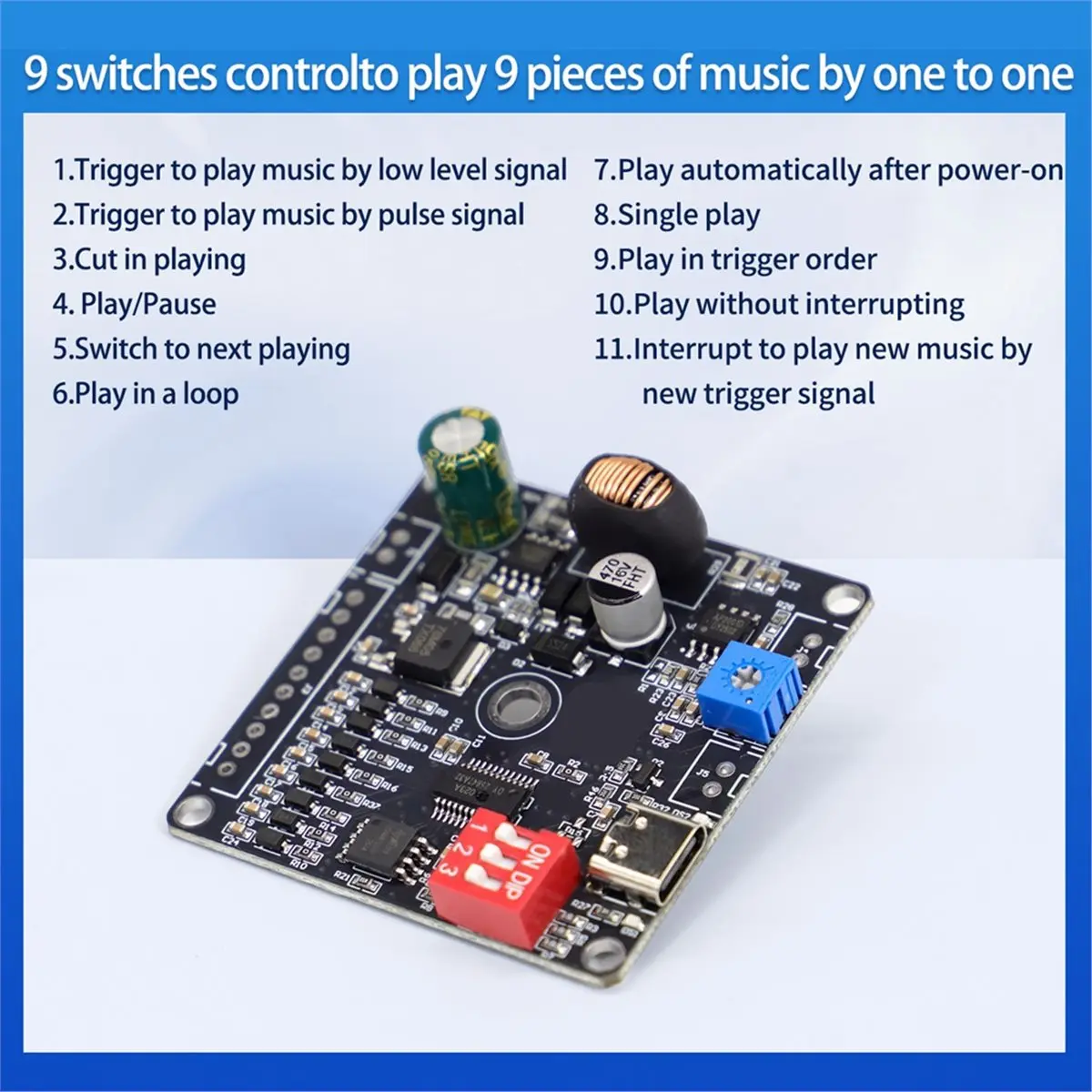 Digital Essentials HF20W Wide Voltage 85V Voice MP3 Player Module, 20W One-to-One Trigger Custom Audio Player Module