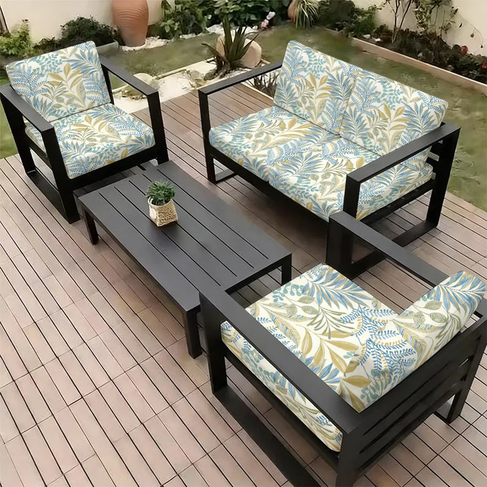 6/8pcs Tropical Blue Fern Print Outdoor Cushion Covers, Decorative Covers for Garden & Backyard