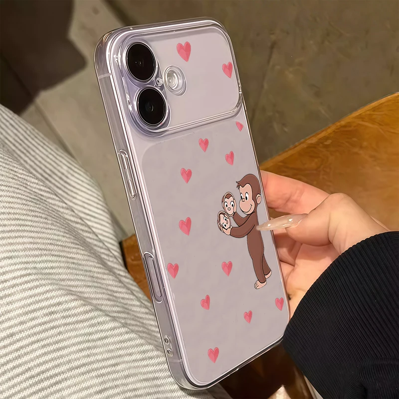 For iPhone 17 16 15 14 13 12 11 Pro Max Case Red Heart Monkey Trendy Pattern Clear Cover For iPhone XS Max X XR 7 8 Plus Fundas