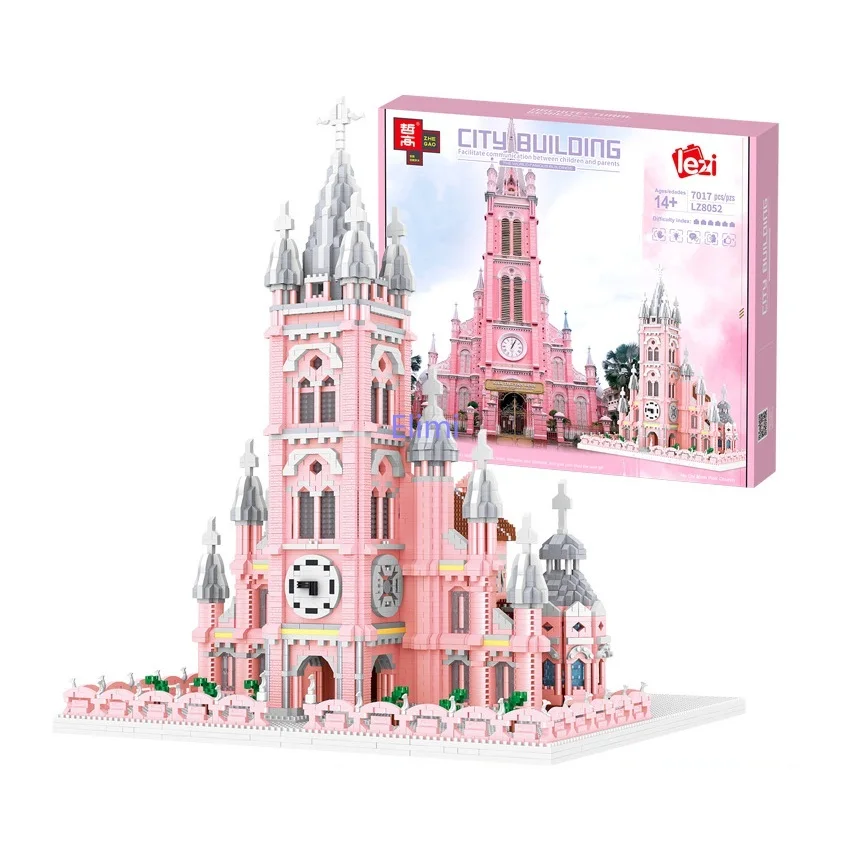 

7000pcs LEZI Mini Blocks World Architecture Pink Church Building Diamond Bricks Toy for Adults Gift Birthday Present 8052