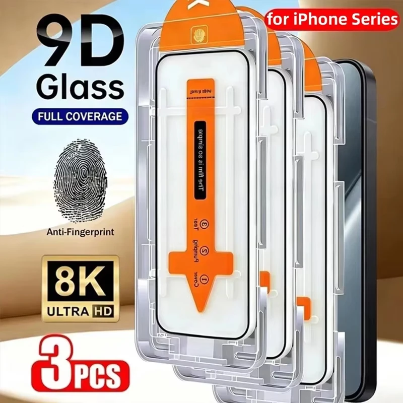 1-3PCS Dust-Free Tempered Glass Protective Film For iPhone 17 16 13 14 11 12 15 Pro Max 7 8 Plus 16e Air XR XS Screen Protector