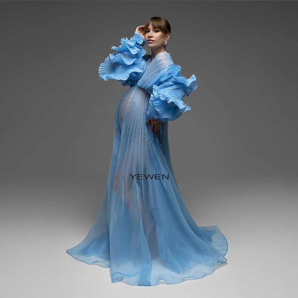 2025 V Neck Pleated Organza Maternity Dresses for Photoshoot Long Dress for Pregnancy Shoot Baby Shower Dresses YEWEN YW243116 image 4