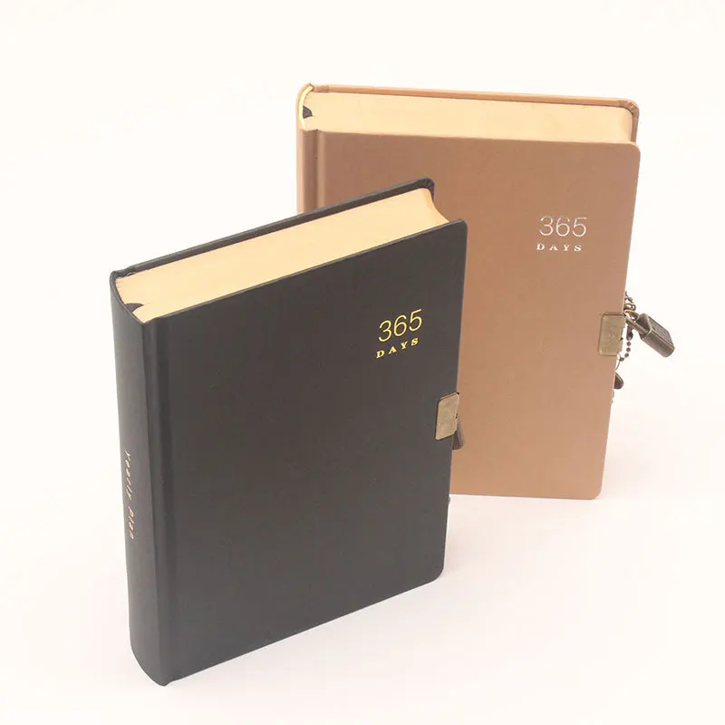 Vintage Schedule Book Notebook with Lock Hand Account Thickened Kraft Paper Office Notebook Diary