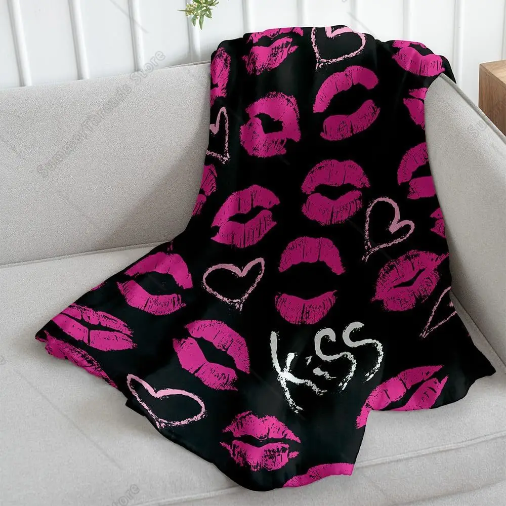 Infinity Republic - Kiss Kiss Black & Pink Soft Fleece Throw Blanket For Valentines Day Gifts- 50x60 Perfect For Living Rooms, B