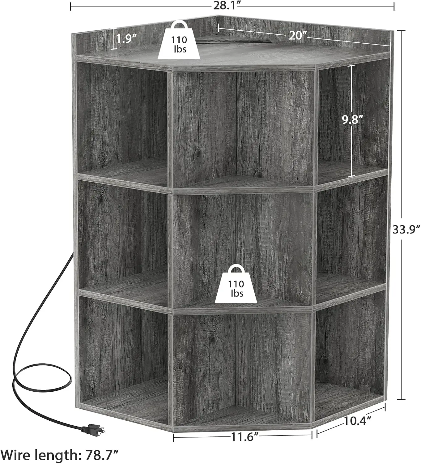 Corner Cube Toy Storage for Small Space, Wooden Corner Cubby Bookshelf with 9 Cubes for Playroom, Bedroom, Living Room, Grey Oak