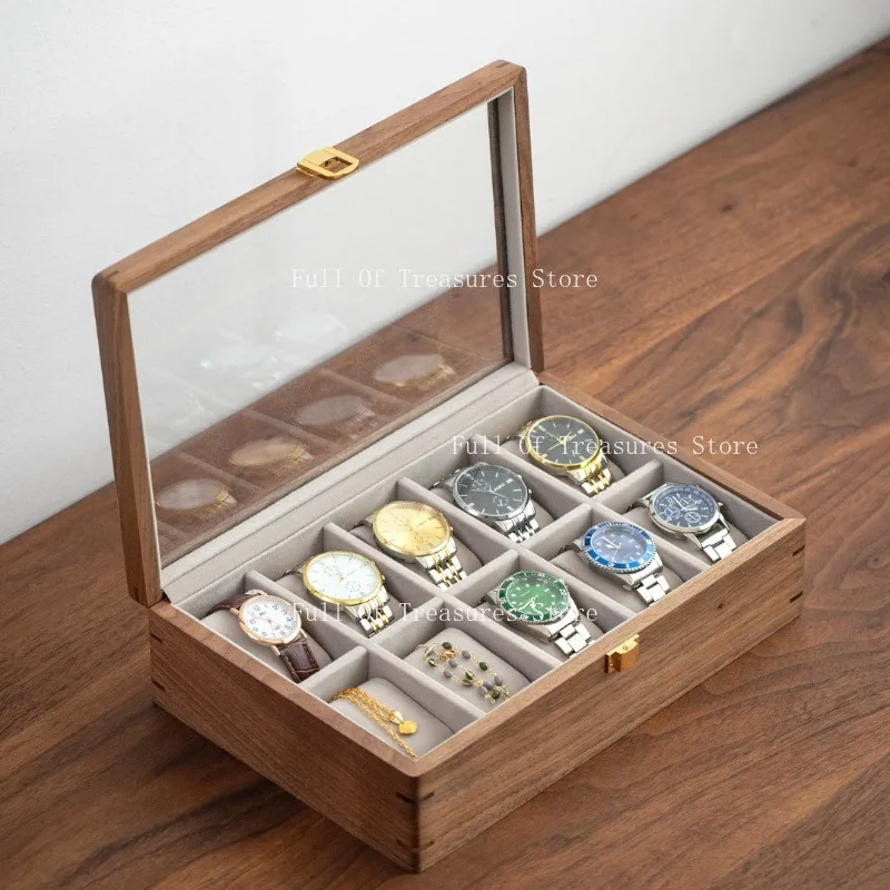 

Ящик для хранения часов из цельного дерева, домашний простой ретро-светр, коробка для часов для мужчин, подарки, изысканный ретро-дисплей