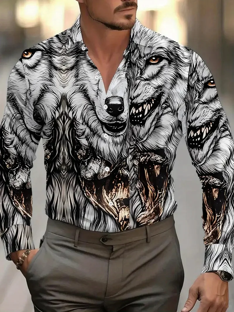 قميص رجالي بأكمام طويلة مطبوع عليه زهور ثلاثية الأبعاد، نمط كاجوال عصري، قميص كاجوال بياقة بأزرار، قميص على طراز الشارع #5