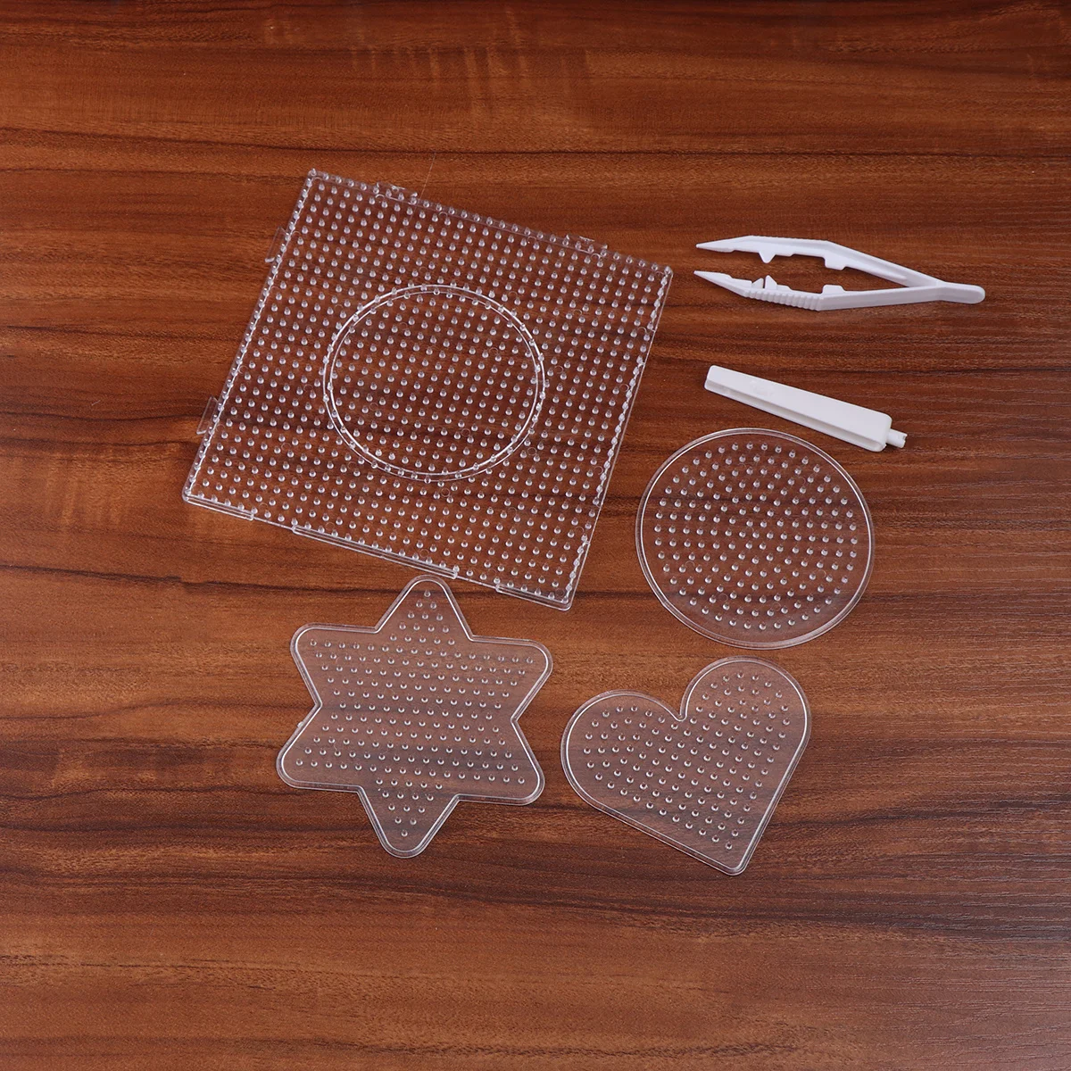 

14pcs Fuse Beads Boards Clear Plastic Pegboards Kids Diy Educational Craft Set Interlocking Large Square Round