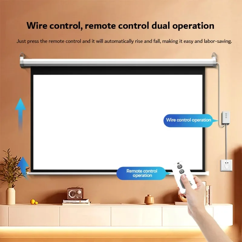 16:9 Format Portable Matte  4K Resolution Electric Motorized 60 Inch Projector Screen for Home Theater  White Fabric