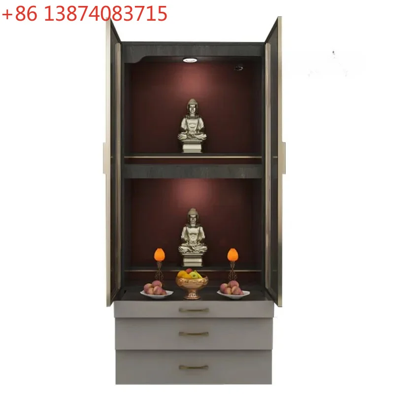 

Offering table Buddha cabinet Living room Buddha niche New Chinese vertical cabinet with door Solid wood shrine