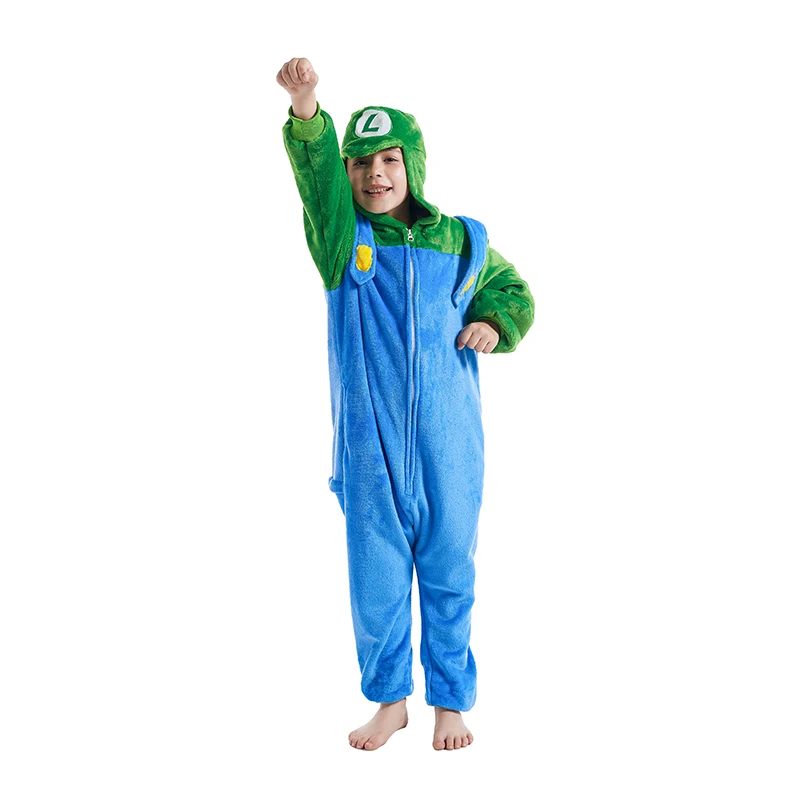 Girls Boys Cartoon Onesies Kids Children Animal Pajamas Kigurumi Luigi Anime Cosplay Costumes For Christmas Halloween Party