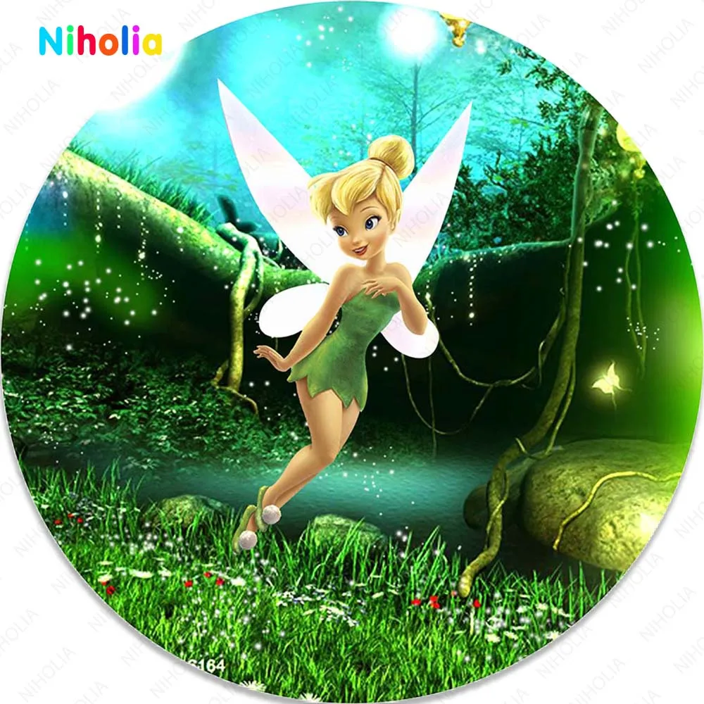 Disney Tinker Bell Background For Girls Birthday Party Elf Fairy Green Round Photography Photo Backdrop Circle Elastic Cylinde