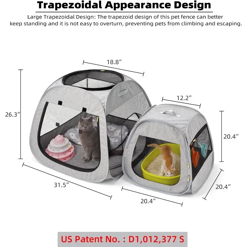 Portable Cat Playpen, Trapezoidal Design,Foldable Pet Tent for Indoor and Outdoor, Dog Play Enclosure, Cat Houses