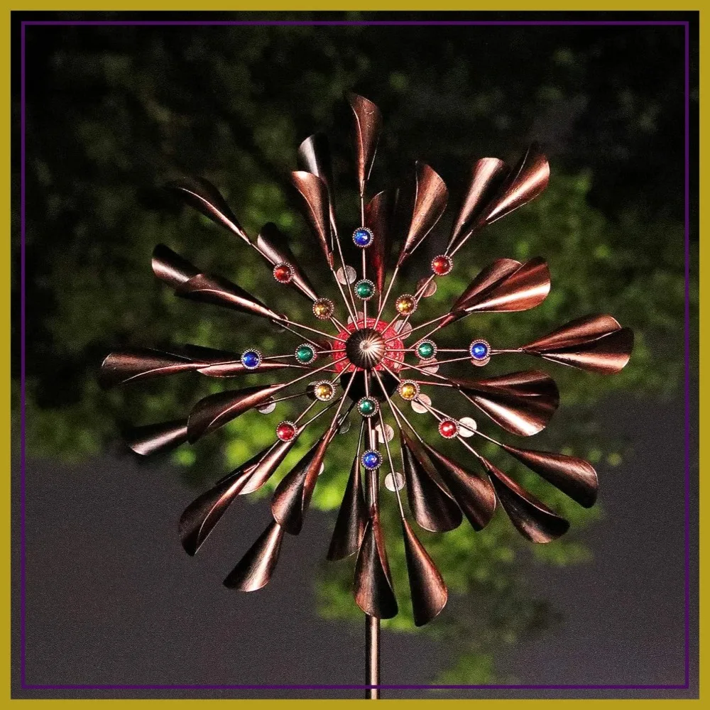 

Large 79In Copper Kinetic Wind Spinner Solar Powered Multi-Color LED Glass Ball Metal Garden Decor