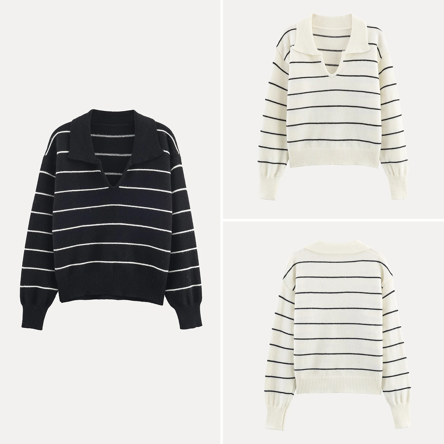 

Новый женский вязаный свитер с V-образным вырезом, в полоску, с цветными блоками, свободного кроя, осенний, в европейском стиле, модный.