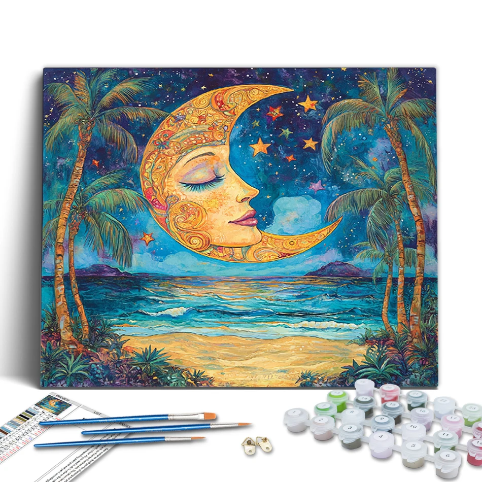 

RUOPOTY Paint By Numbers Abstract Moon Sea View Landscape Paintings On Number Arts Crafts Handwork Watercolor Modern With Frame