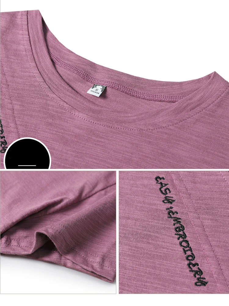 2026 Sommer T-Shirt Damen 100% Baumwolle Kurzarm-Shirts Tops O-Ausschnitt Shirt Tees Locker Sitzende Patchwork-Tops Lässig Hochwertig – Detail 18