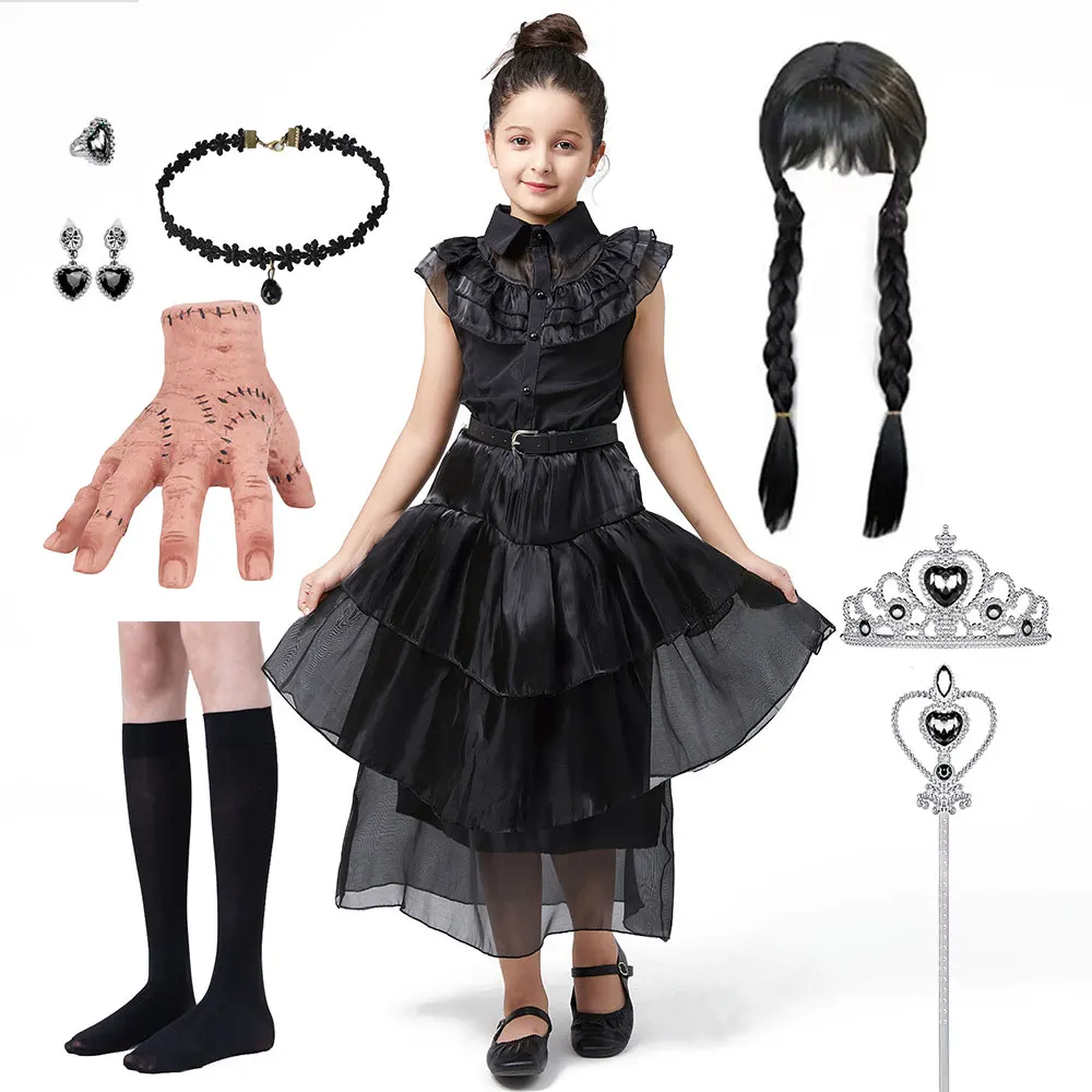 Wendsday Dancing Party Dress Weird Dance Prom Ball Gown Youth and Little Girls Cosplay Halloween Gothic Wendsday Frocks